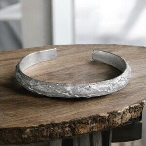 Brushed 925 Sterling Silver Reptilian Skin Wide Open Cuff Bangle Bracelet